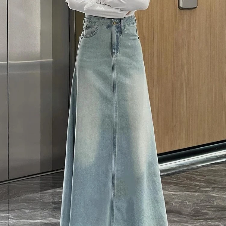 2025春季新款韩系百搭高腰水洗牛仔裙复古显瘦大摆高级感半身裙女