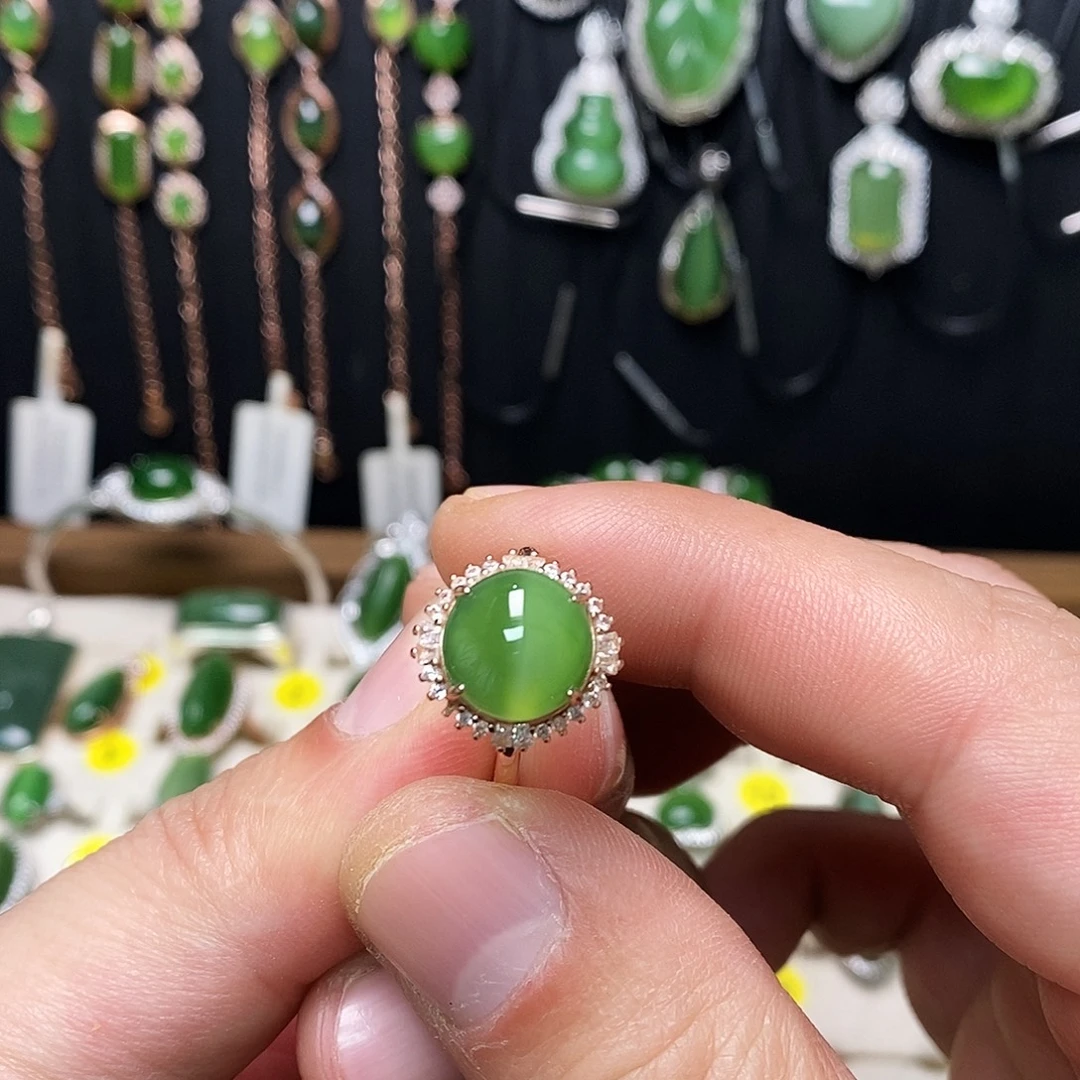 和田玉（碧玉）银S925镶嵌戒指