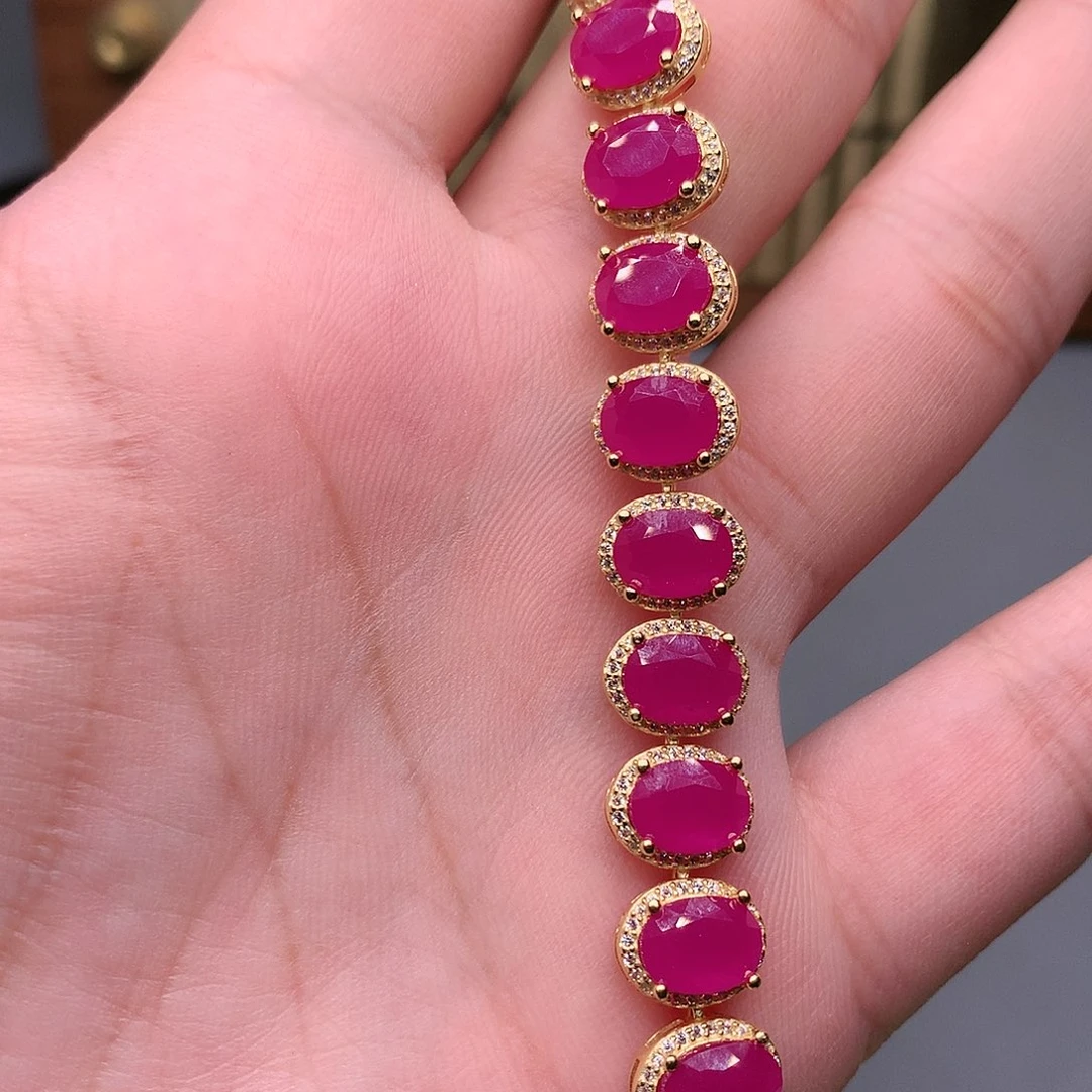 红宝石手链银S925镶嵌兰*