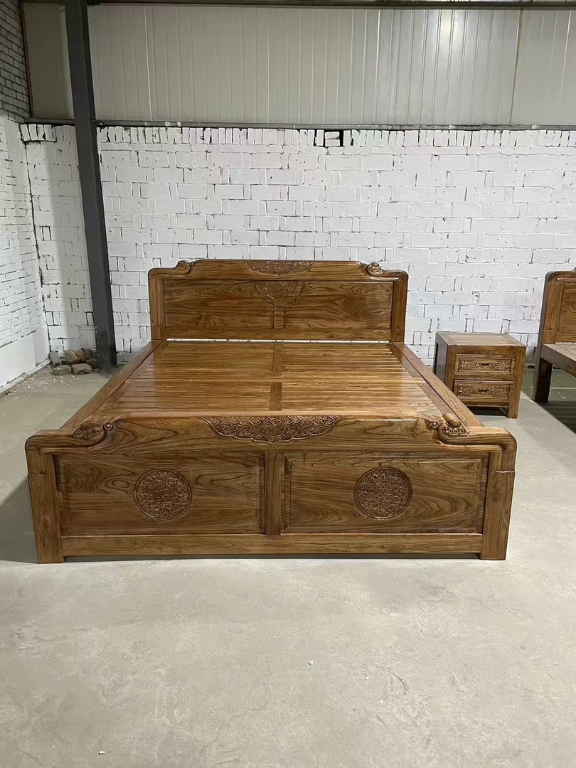 老榆木双人床用料扎实结实耐用的一张纯木头床卧室实木床没有辅料