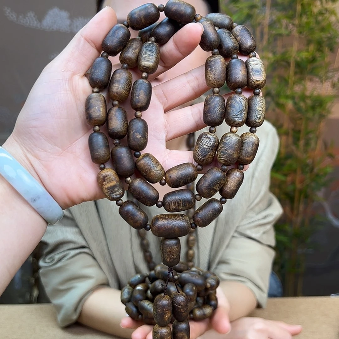 沉香手串海南老白奇金丝蜜结天然留疤珠多圈一条67克加