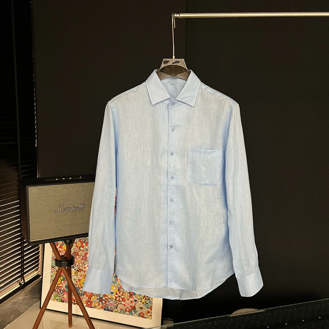 古帝特尼出品男士潮流老钱小兜修身不扎肉亚麻温莎领衬衫DC-11005