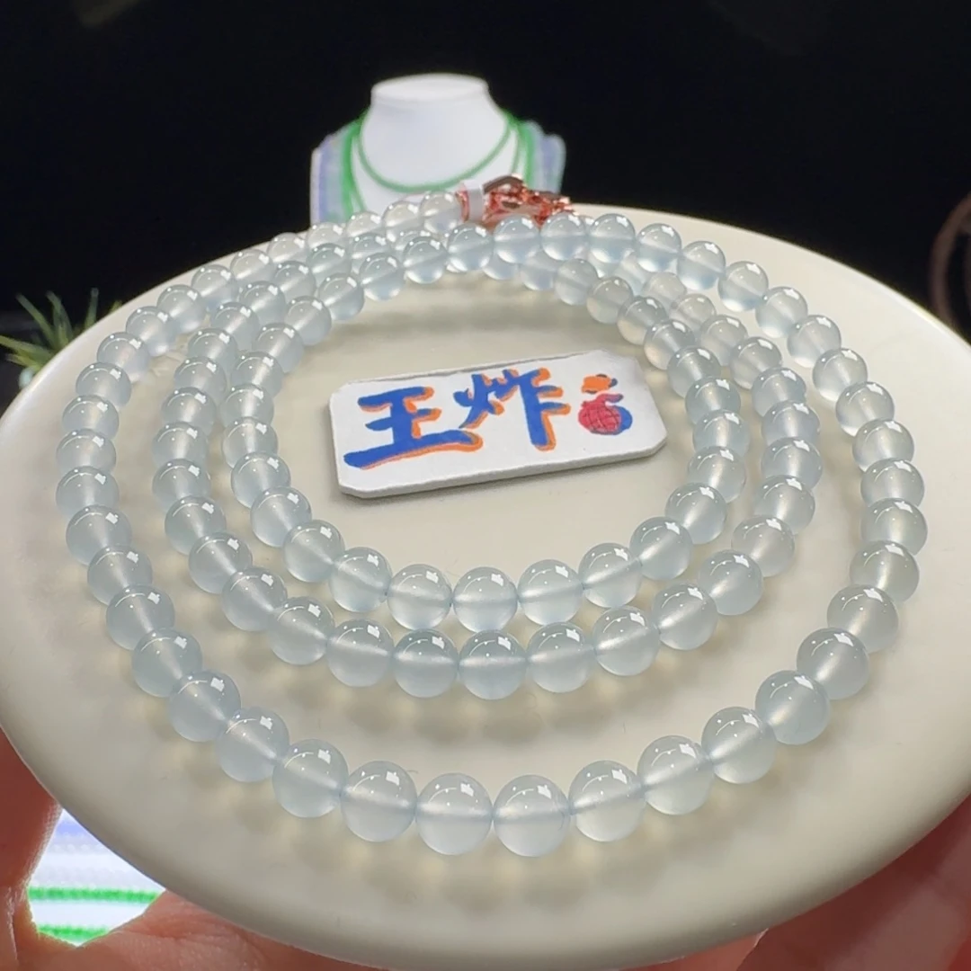 翡翠未镶嵌手链炸光玻璃蓝钢长串5.8mm