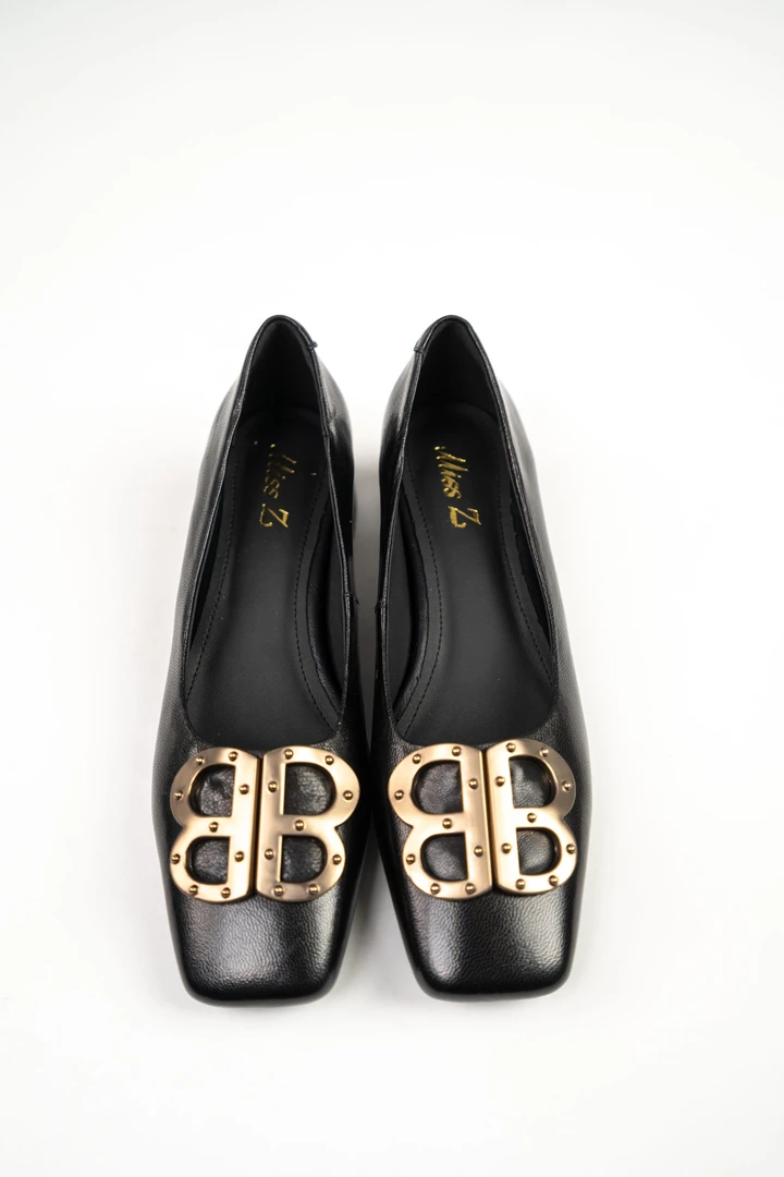 【MissZ】 4cm 真皮羊皮小方头金属扣浅口方跟单鞋春夏时尚气质款