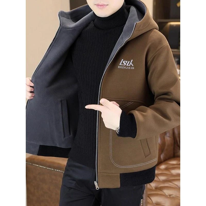彪博冬季新款加绒加厚连帽夹克双面穿休闲保暖时尚高端棉衣外套潮