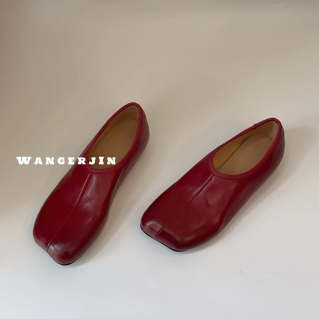 【王二今】牛皮/2.5CM/苹果头蛋卷鞋平底芭蕾舞休闲奶奶时尚单鞋女