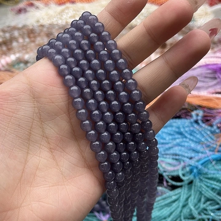 玛瑙/玉髓珠宝半成品未镶嵌一条6mm左右烟紫和田