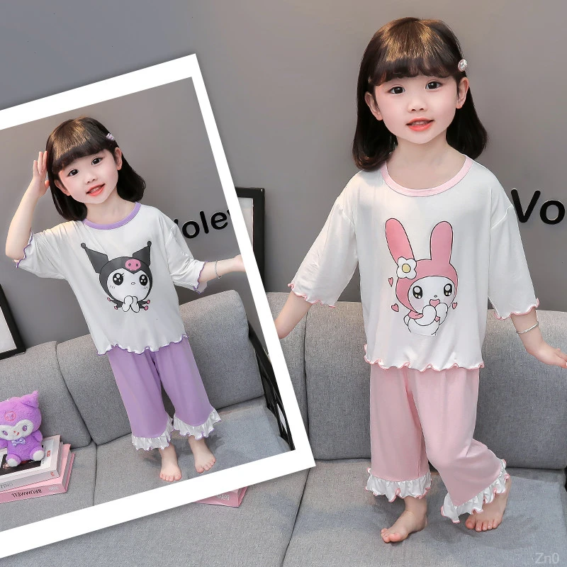 女童睡衣夏季套装女宝宝薄款莫代尔公主空调服儿童夏装小童家居服