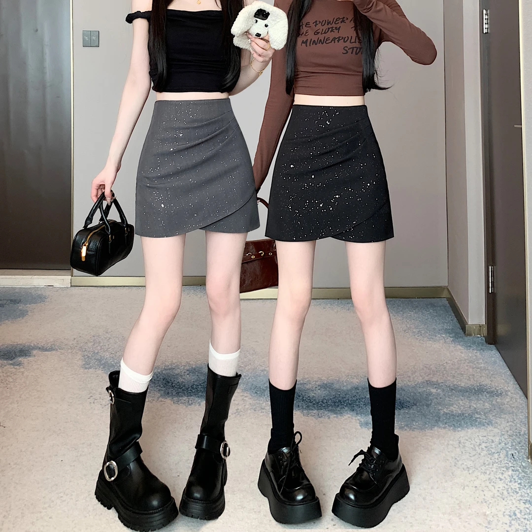 裙子女款爆款2025春季新款高级感短裙包臀裙梨形遮胯半身a字裙黑