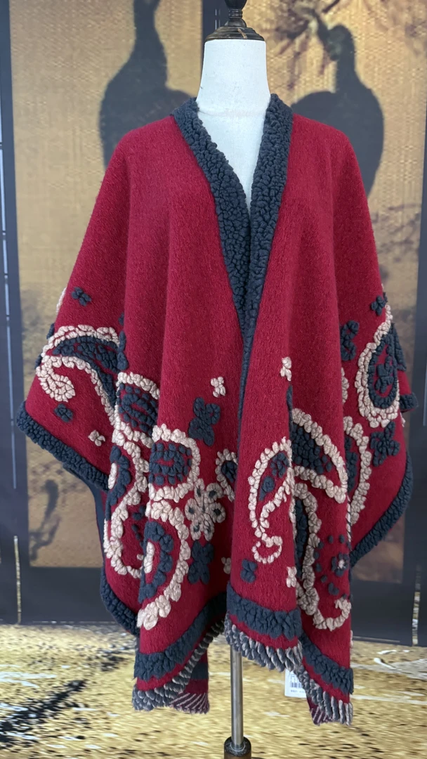 民族风特厚羊毛披肩女式保暖时尚百搭国风冬季RY925002