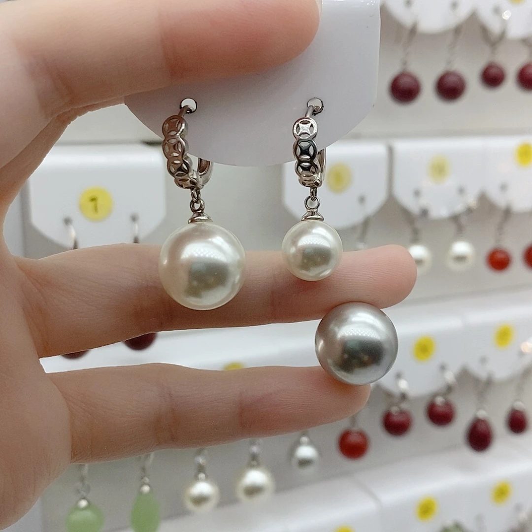 925银灰色大珠珠简约短款