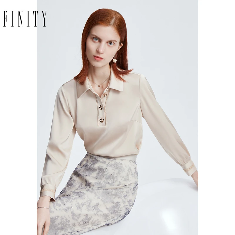 FINITY 衬衫新款简约气质翻领时尚修身上衣 F21W1C51T5