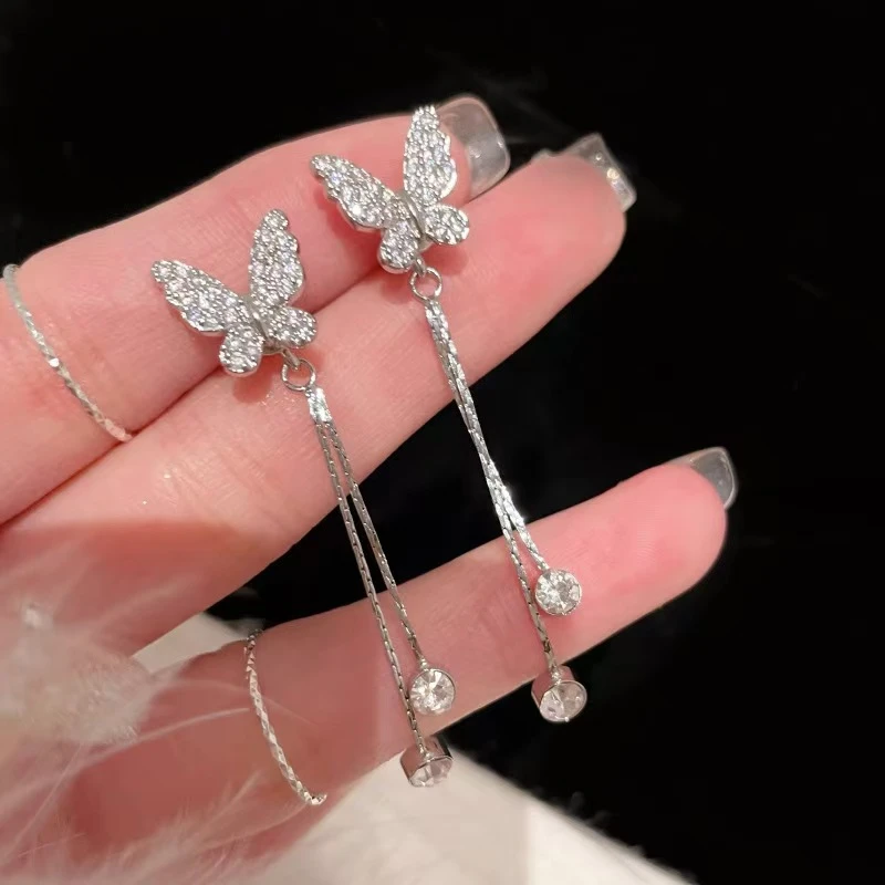 合金耳饰 蝴蝶流苏耳饰气质简约甜美耳环