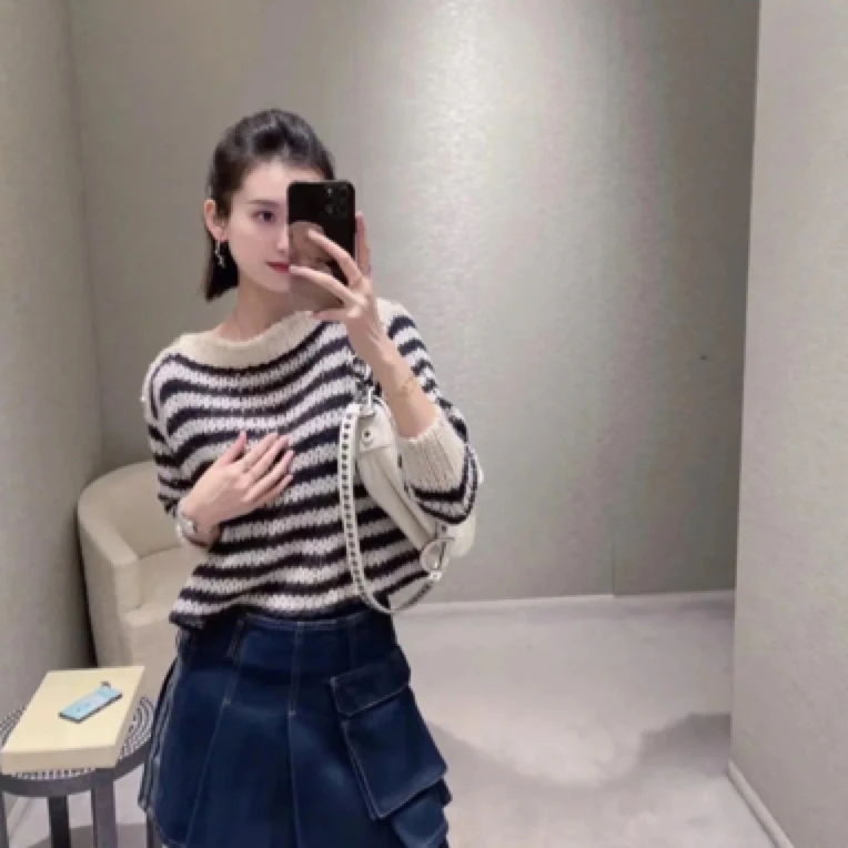 95新 DIOR/迪奥 迪奥黑白针织条纹上衣