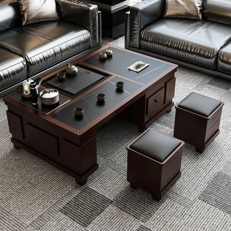 岩板功夫茶几简约现代客厅实木茶具一体式上水办新中式家用