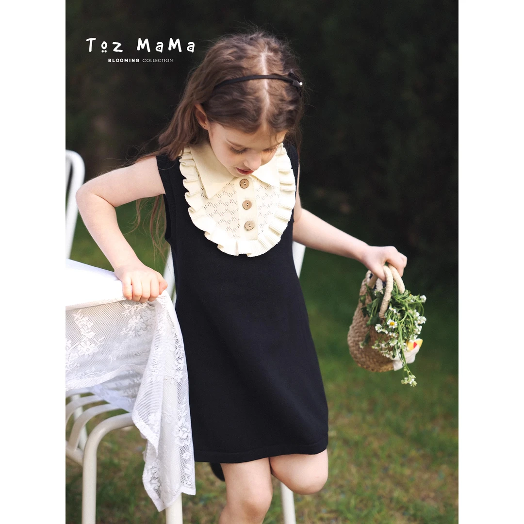 【TozGirls豆几妈高端女童】春夏季木耳边无袖毛织韩版儿童连衣裙
