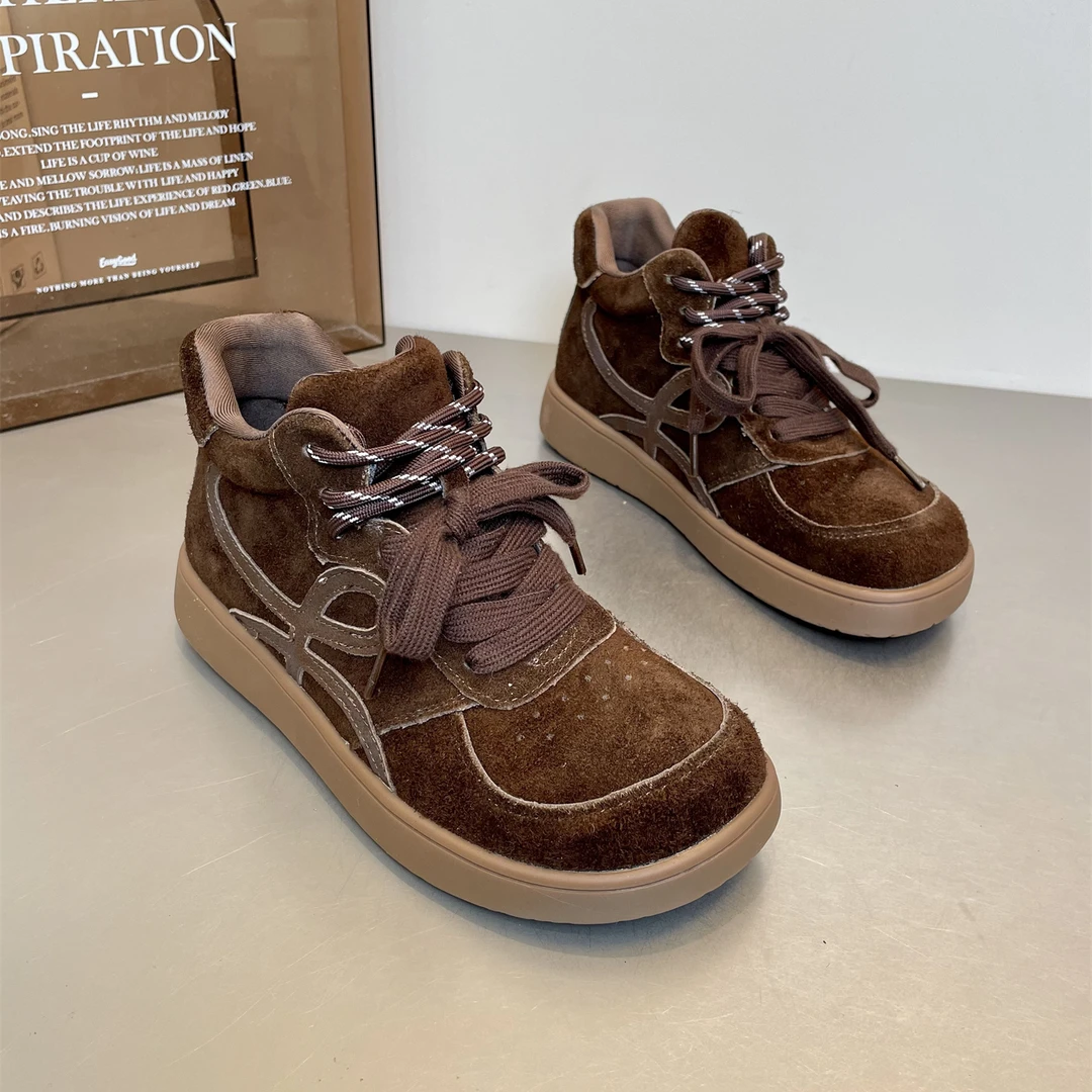 欧洲站小高帮女鞋2025新款美拉德风棕色德训鞋女款高帮面包鞋ins