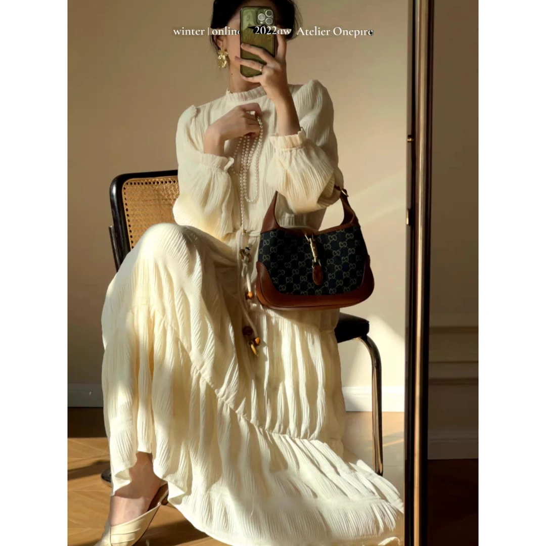 【现货】Atelier Onepire|千层雪·褶皱含绒内里复古百搭纱裙