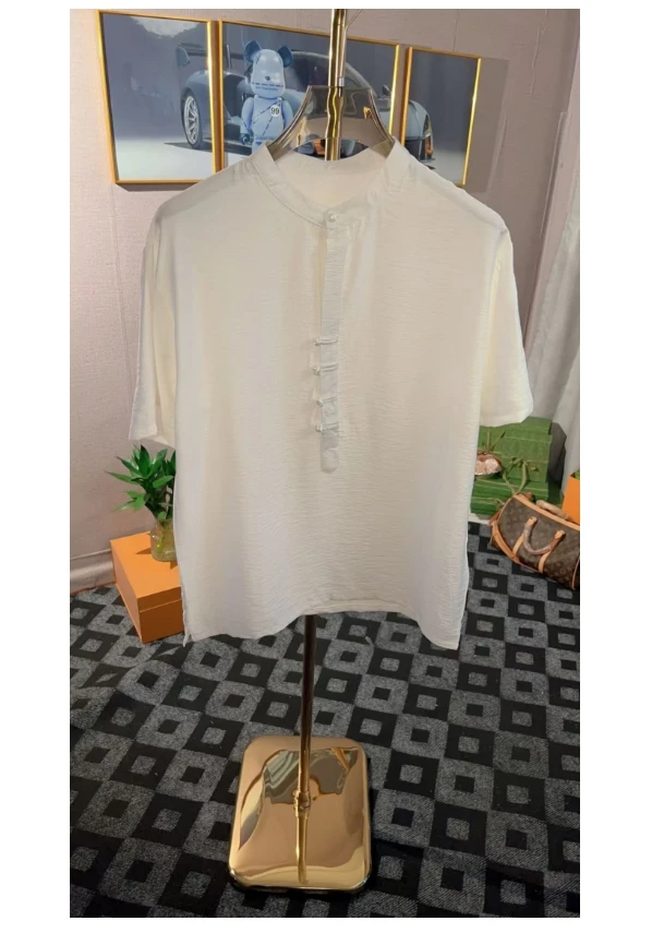 【复式】盘扣轻奢百搭商务男款休闲潮流立领短袖衬衫1035