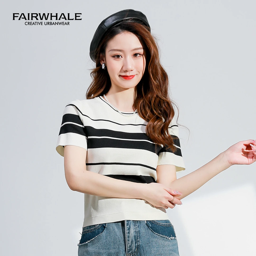 【赵老板专属】马克华菲女装时尚百搭经典条纹百搭T恤 F32001A024