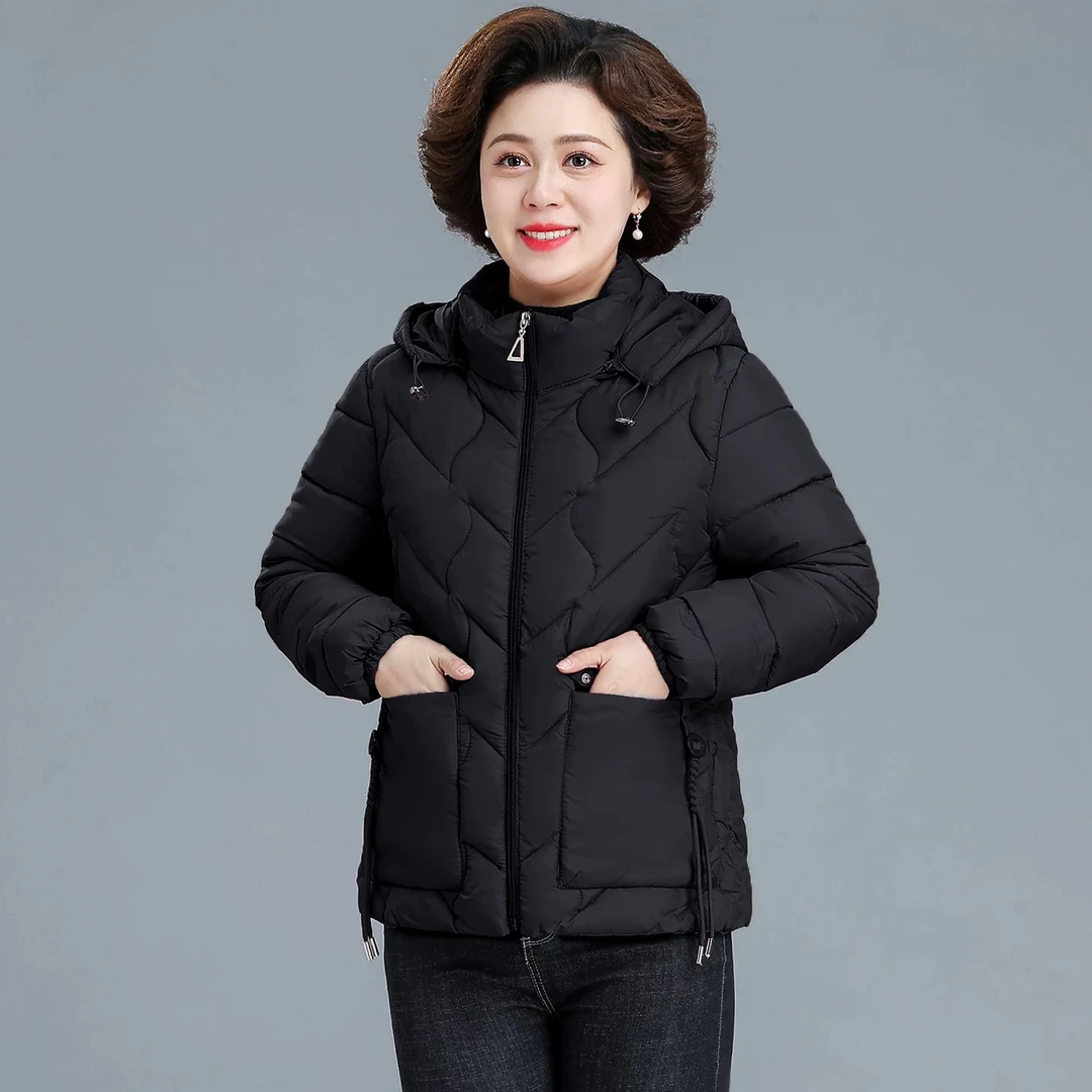 2025女装秋冬棉衣短款妈妈装轻薄带帽棉服老年人大码外套保暖