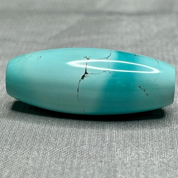 原矿高瓷蓝桶珠，尺寸13.3x33.7mm重9.45克
