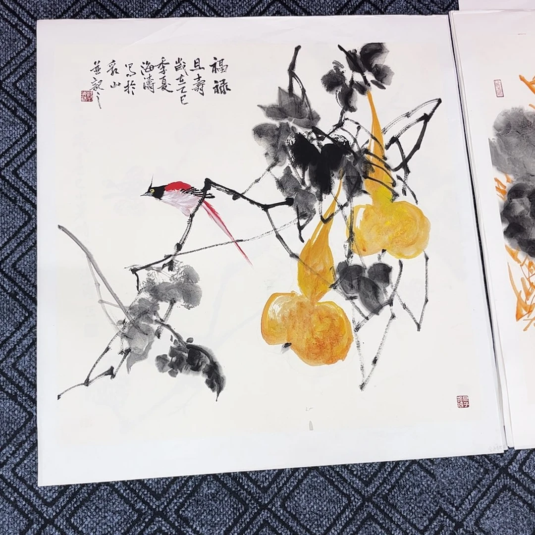 白***子国画蔡海涛老师四尺斗方花鸟微瑕奇