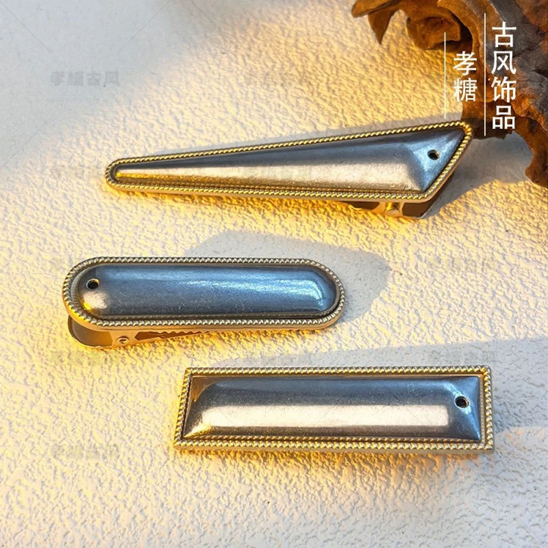 高端香云纱非遗宋锦手工材料DIY金属底托发夹底胚空托包布平夹