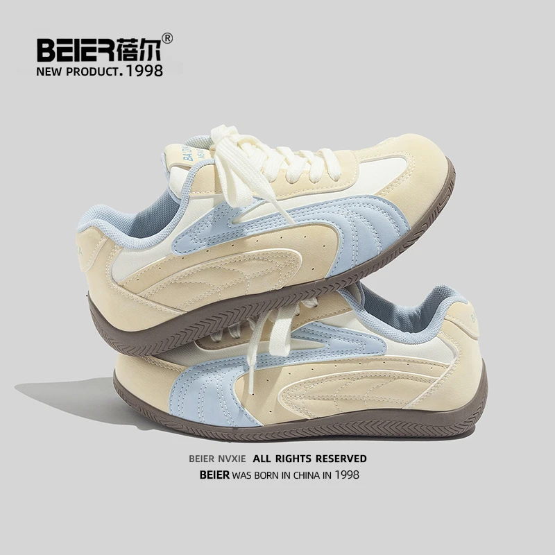 蓓尔运动风红色鞋子2025秋季新款百搭校园休闲鞋女鞋7201-1