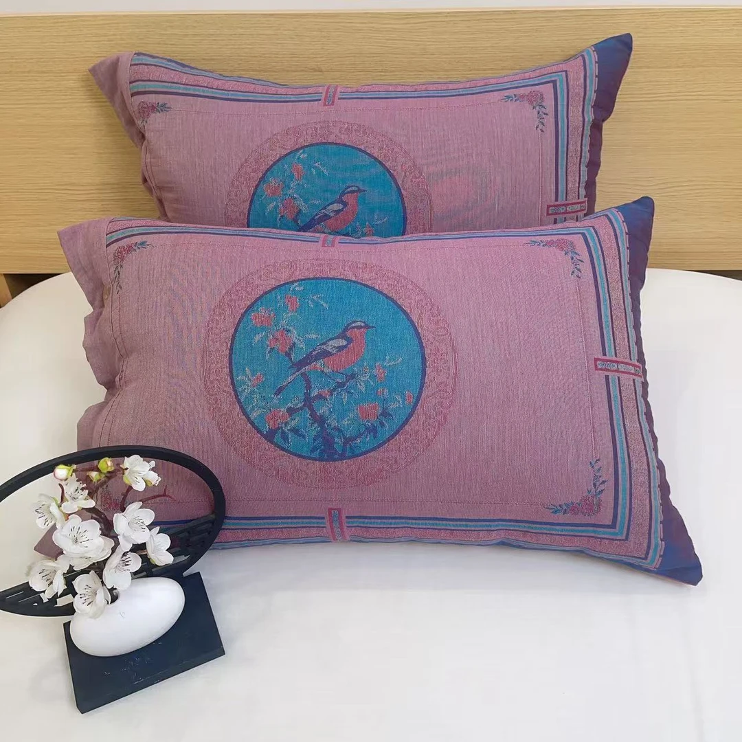 枕套【鸟语花香】48*74cm高端A类纯棉双层纱柔软亲肤可水洗纽扣全包