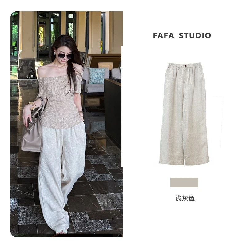 FAFA STUDIO亚麻直筒裤气质轻奢显瘦时尚春季收腰百搭设计感.