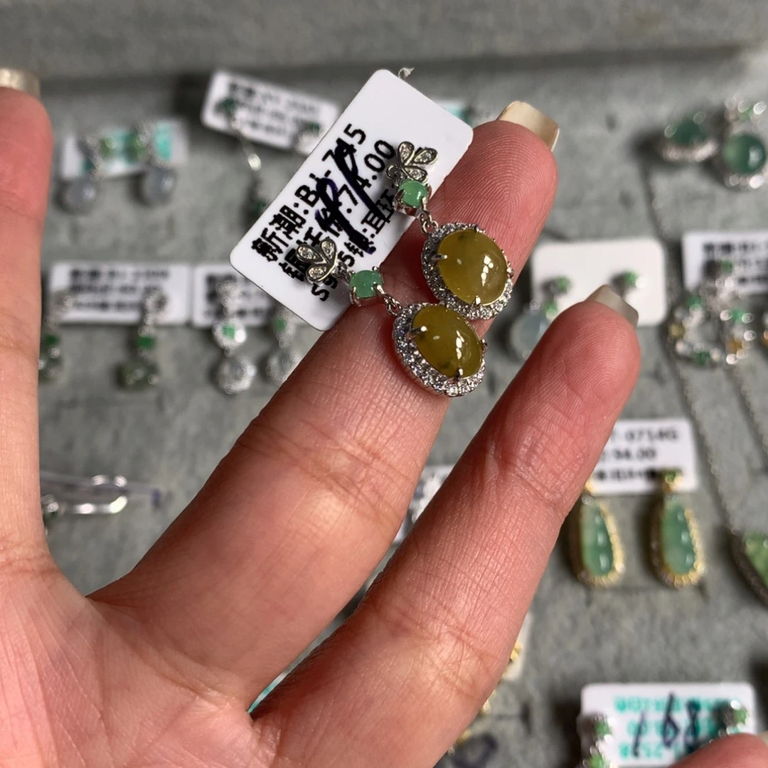 翡翠银S925镶嵌耳饰耳钉