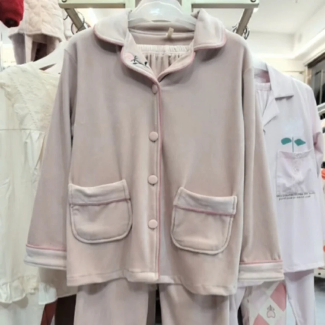 海岛绒女士加绒加厚保暖厚实柔软睡衣粉色温柔简约家居服套装