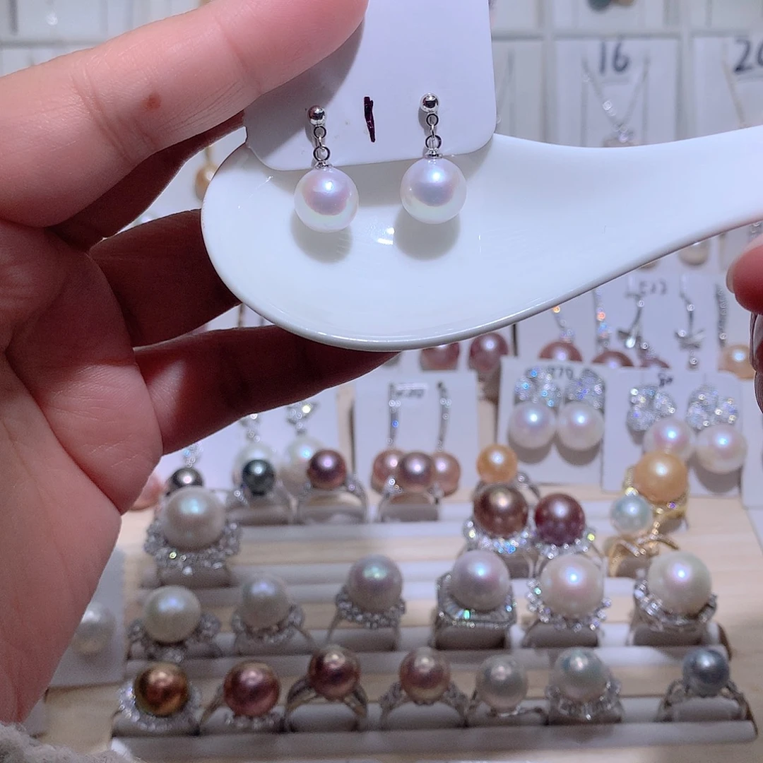 耳饰银S925镶嵌淡水珍珠CC10mm