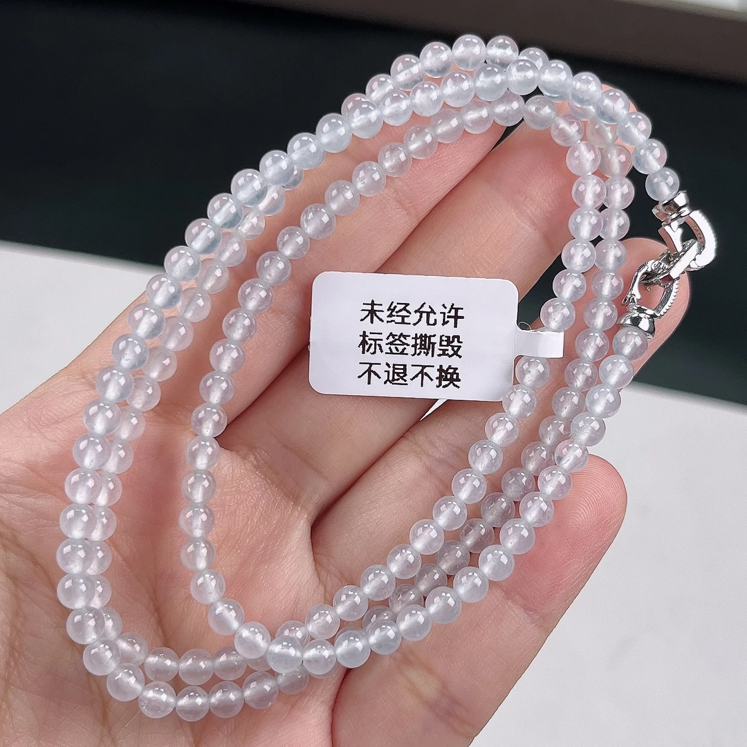 缅甸天然翡翠A货冰种白月光小米珠卡3简约冰透长链时尚轻奢项链