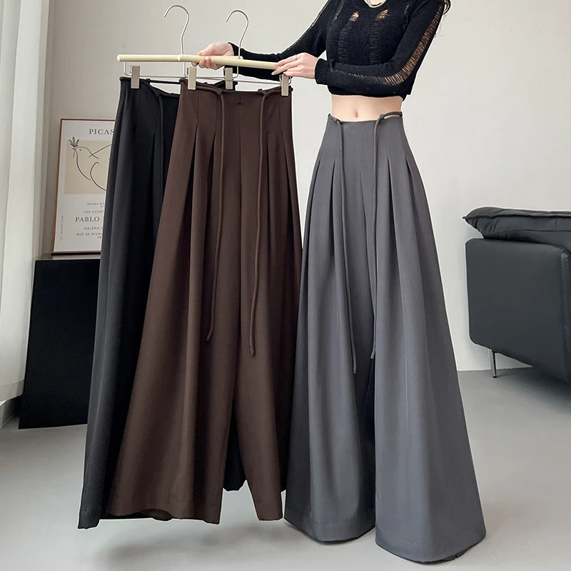 大码高级感西装阔腿裤女2025夏新款高腰垂感格雷系百搭休闲拖地裤