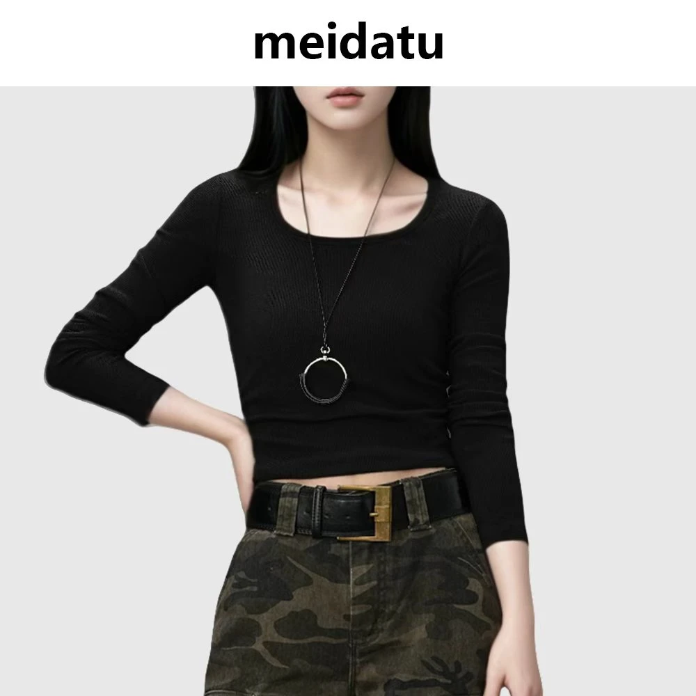 美哒兔（基础轻衫） 百搭u领褶皱休闲长袖（小个子版）CK1945-6H