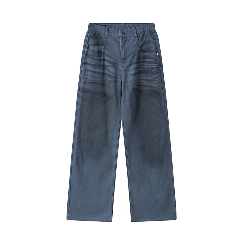 ARTIFICIALWORLD小众设计手工擦色痕迹做旧感牛仔宽松感长裤