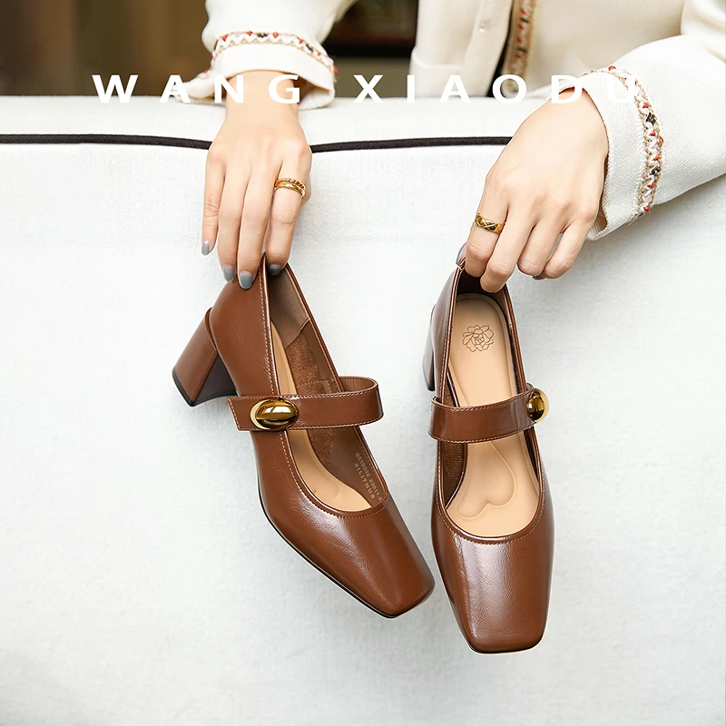 原创【王小毒】优雅小金豆●6cm玛丽珍女鞋粗跟复古方头浅口单鞋
