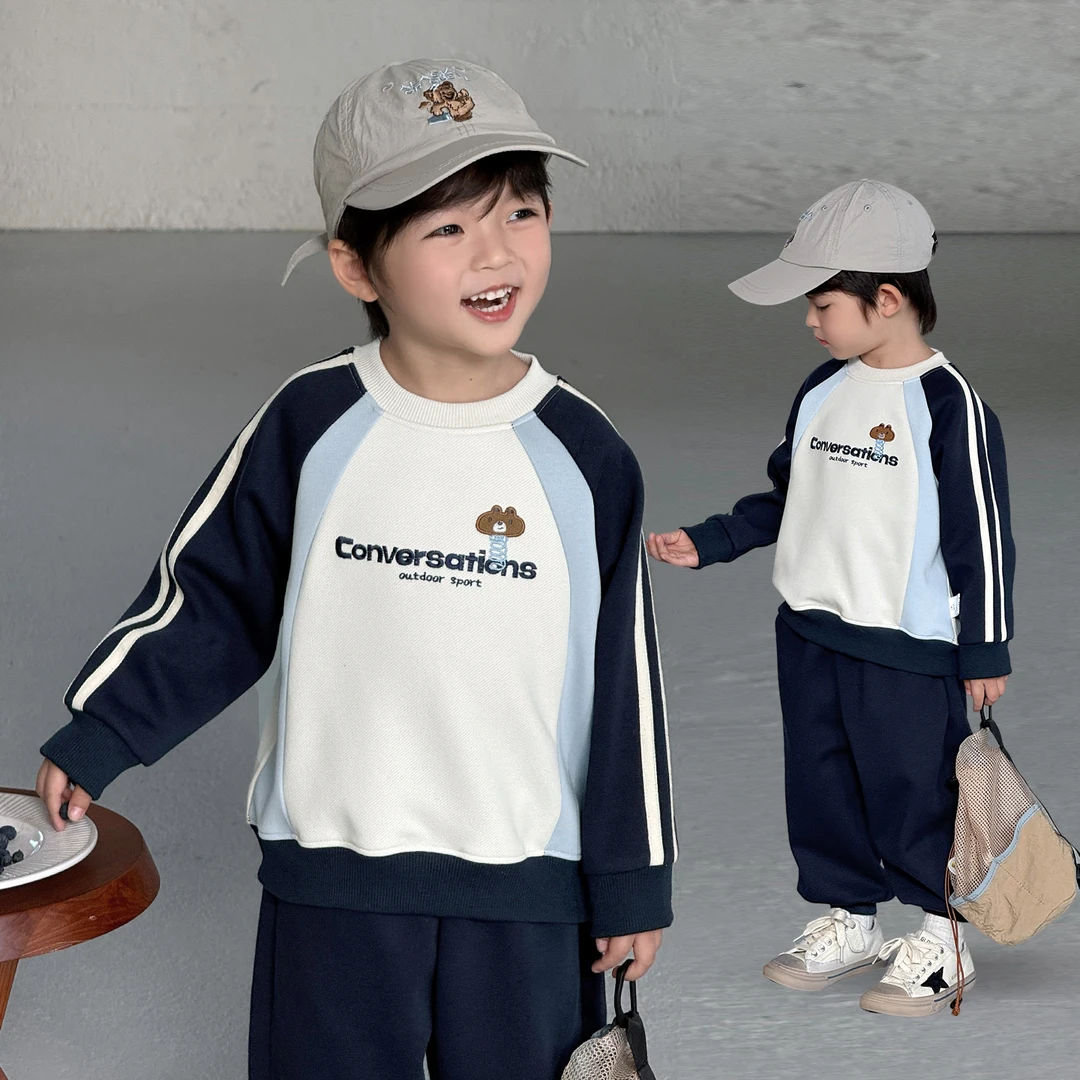 男童卡通运动套装2025秋季新款儿童拼色圆领卫衣长裤子两件套5702