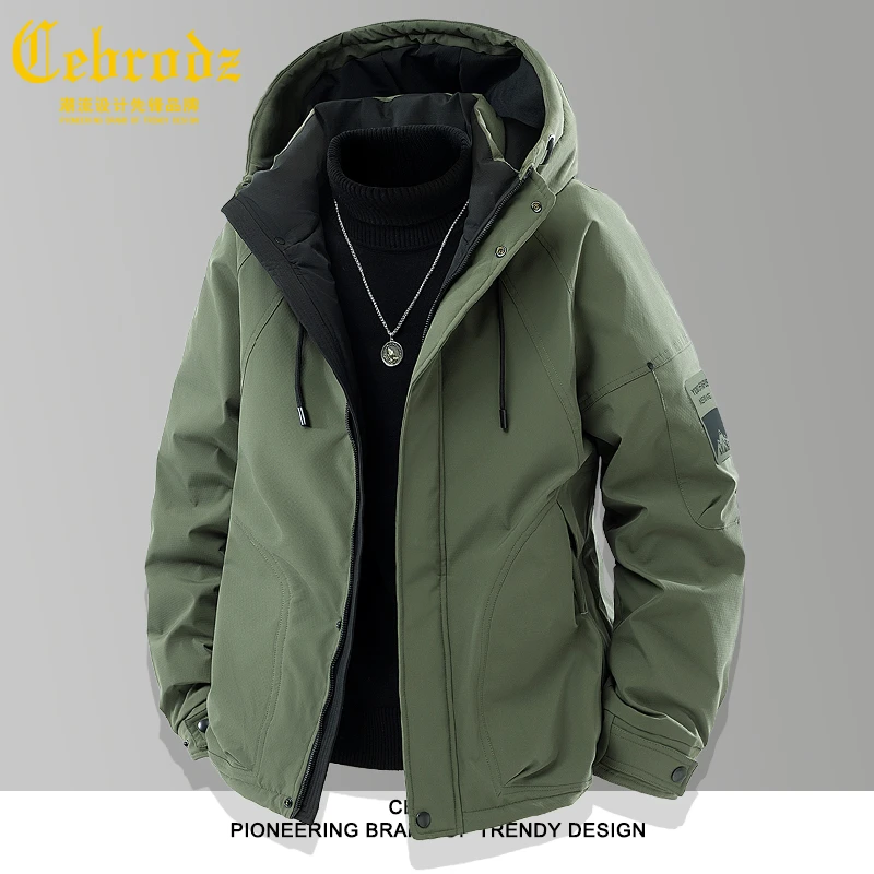 法国Cebrodz冬季羽绒服男士2025新款加厚保暖男士连帽夹克外套男