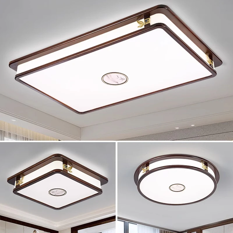 新中式吸顶灯客厅灯中国风禅意餐厅灯实木圆形卧室灯长方形书房灯