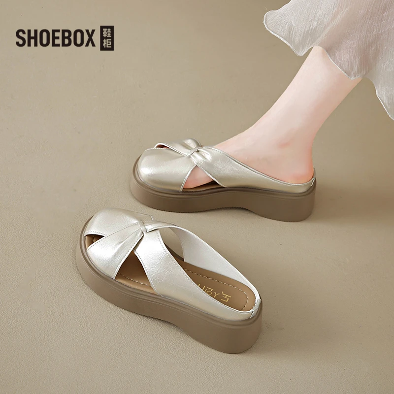 达芙妮集团旗下厚底半拖鞋女2025夏外穿懒人一脚蹬凉拖鞋百搭拖鞋