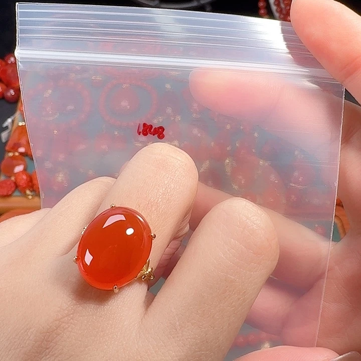 南红玛瑙银S925镶嵌戒指