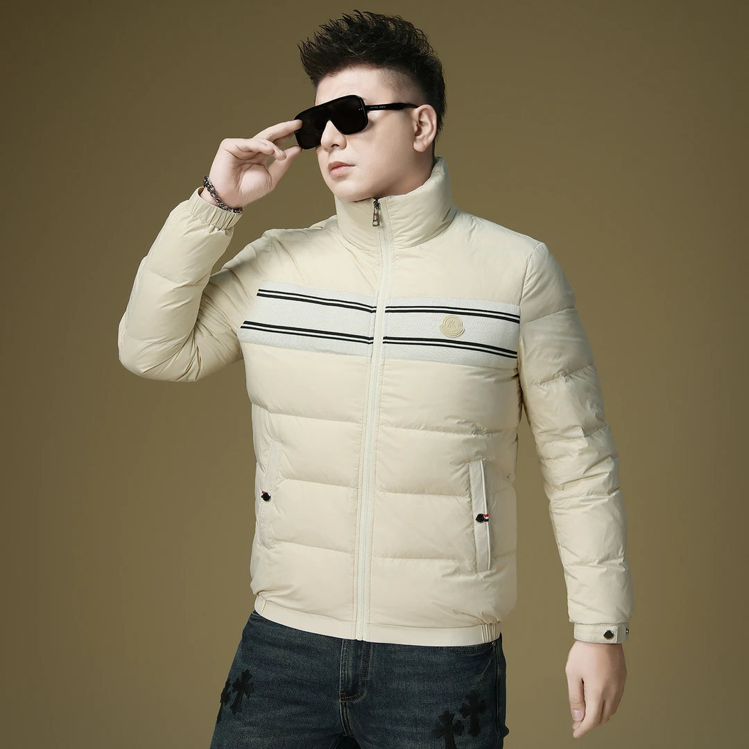 男士羽绒服冬季新款90白鸭绒立领拼接保暖外套青年轻奢高级感欧货