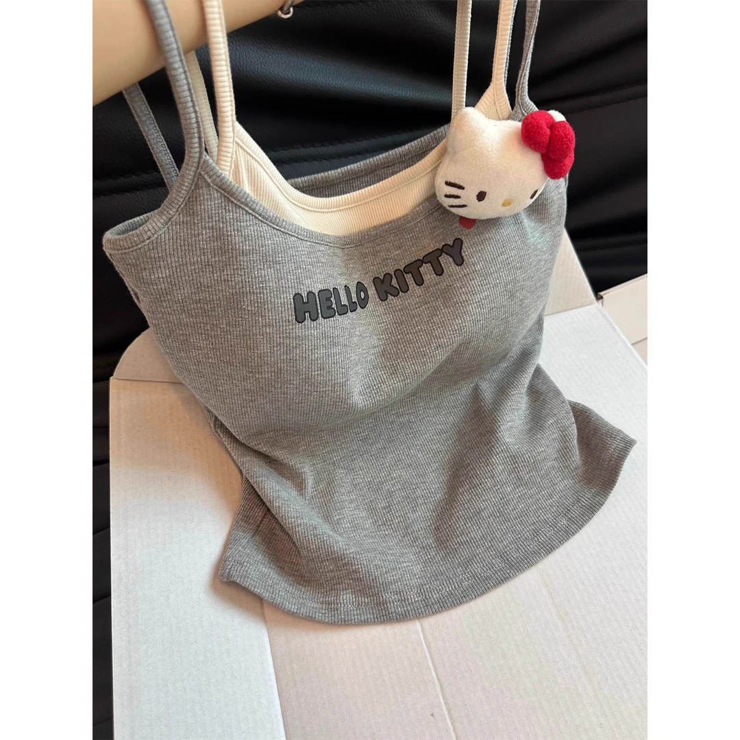 甜辣妹HelloKitty美背吊带女冬季可出门假两件带胸垫纯欲内搭背心