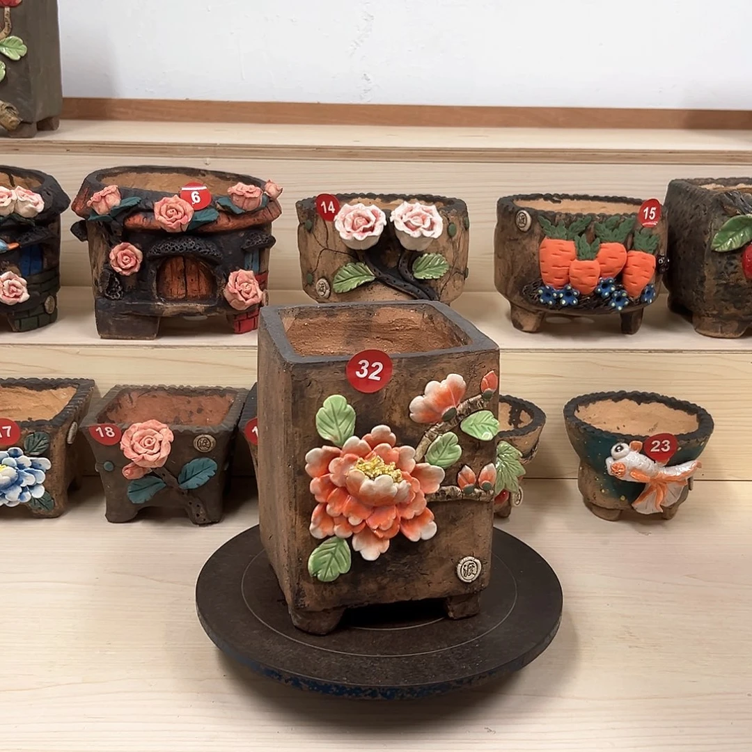 紫砂花盆32号微瑕内口12×12.5外高20