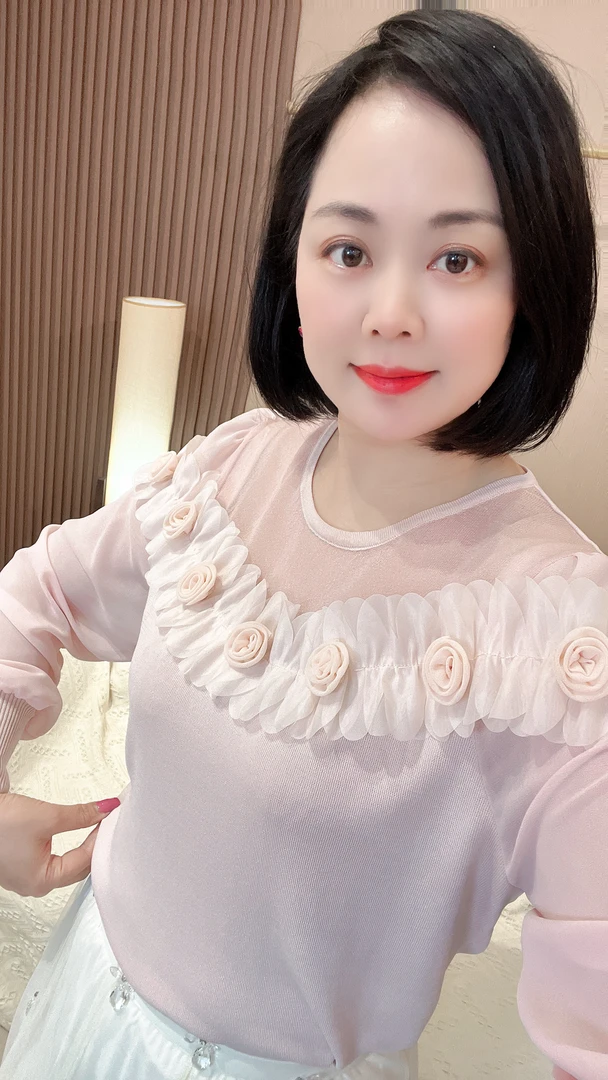 玫瑰花一字肩网纱气质长袖针织衫天丝羊毛春秋打底衫女装上衣8627