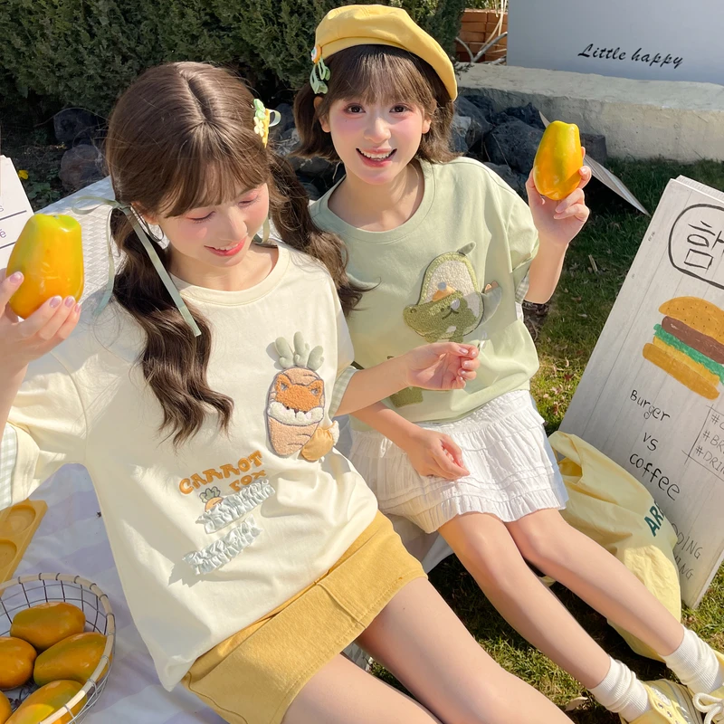 森女部落原创开学季宿舍服多色圆领短袖闺蜜T恤女夏衣服新款上衣