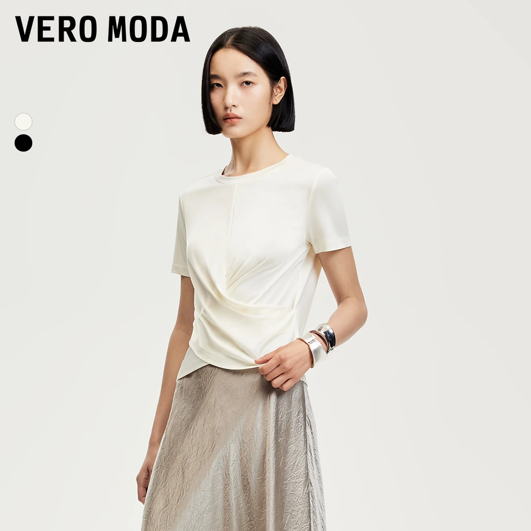 Vero Moda T恤女春游出行洋气丝光质感面料交叉设计325101004